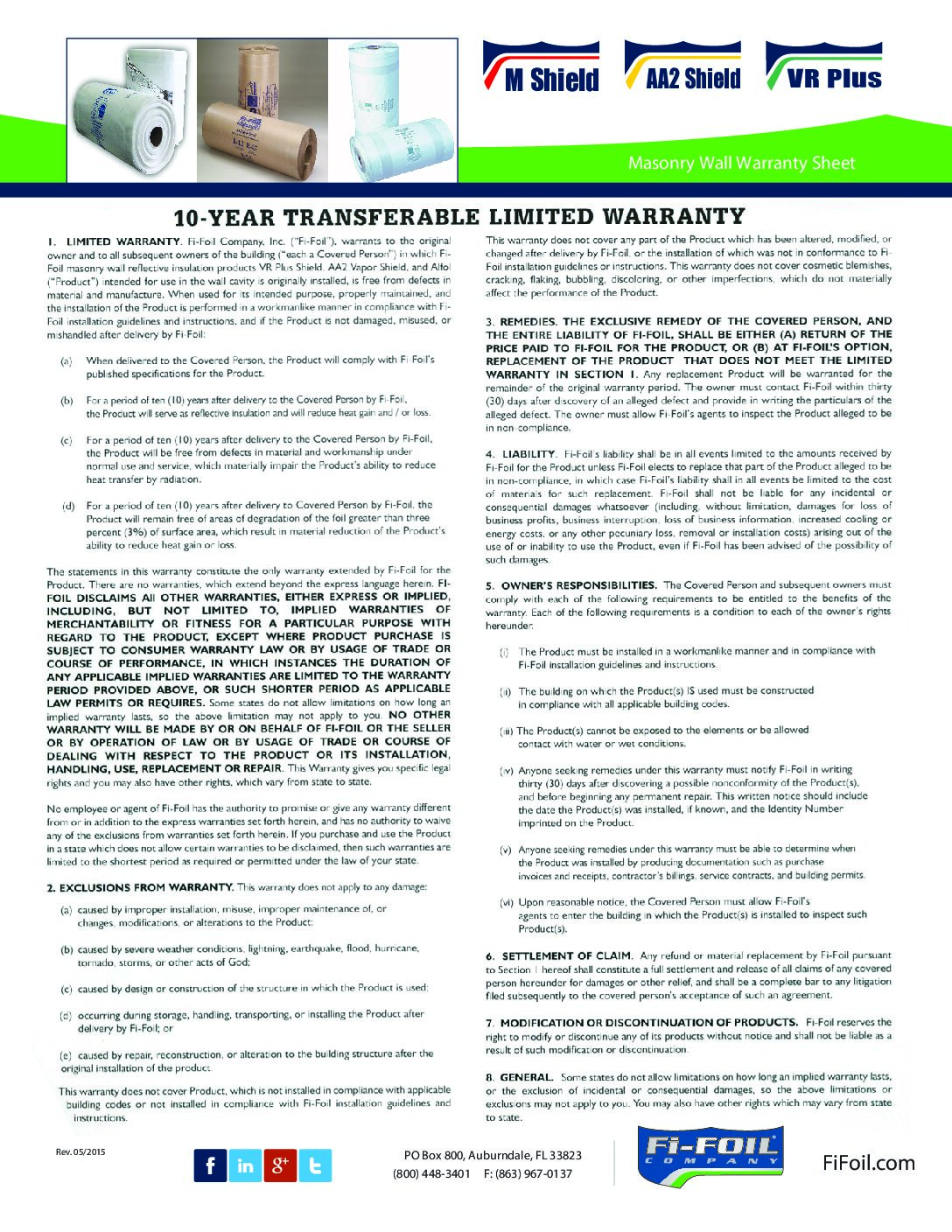 18. 10-Year-Warranty M-Shield® 10 Year Warranty