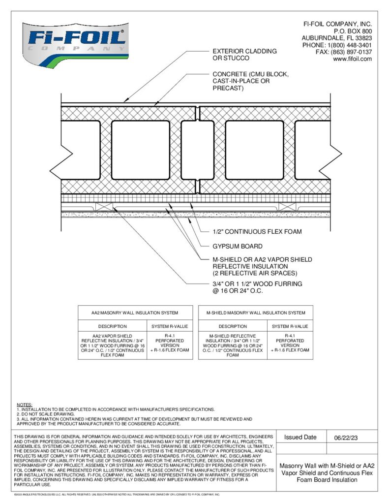 Masonry Wall with M-Shield® or M-Shield® and Continuous Flex Foam Board Insulation [PDF]