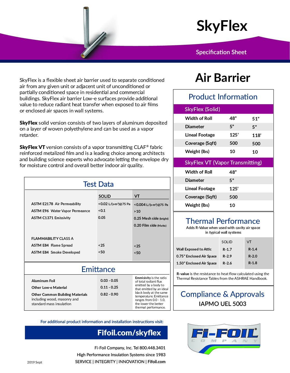 Skyflex Specification Sheet_2019 Sept Skyflex™ Specification Sheet