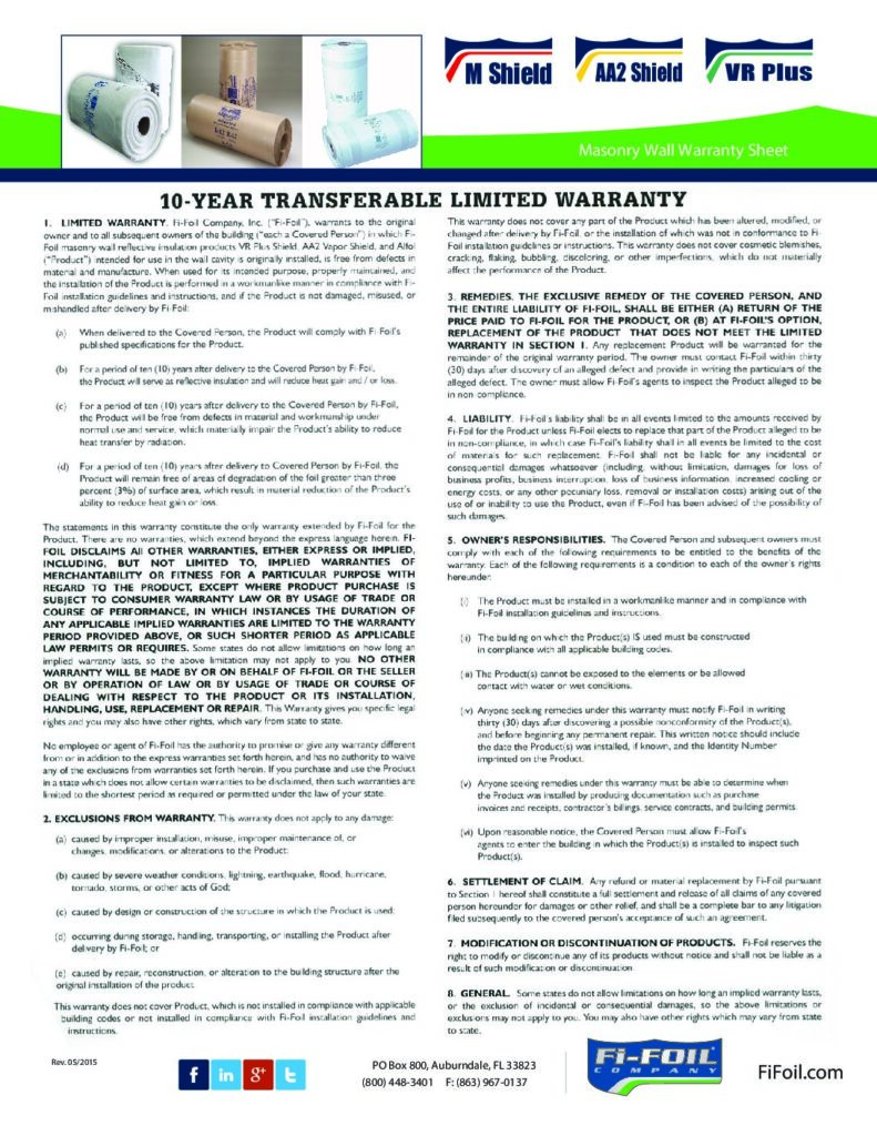 VR Plus Shield™ 10 Year Warranty