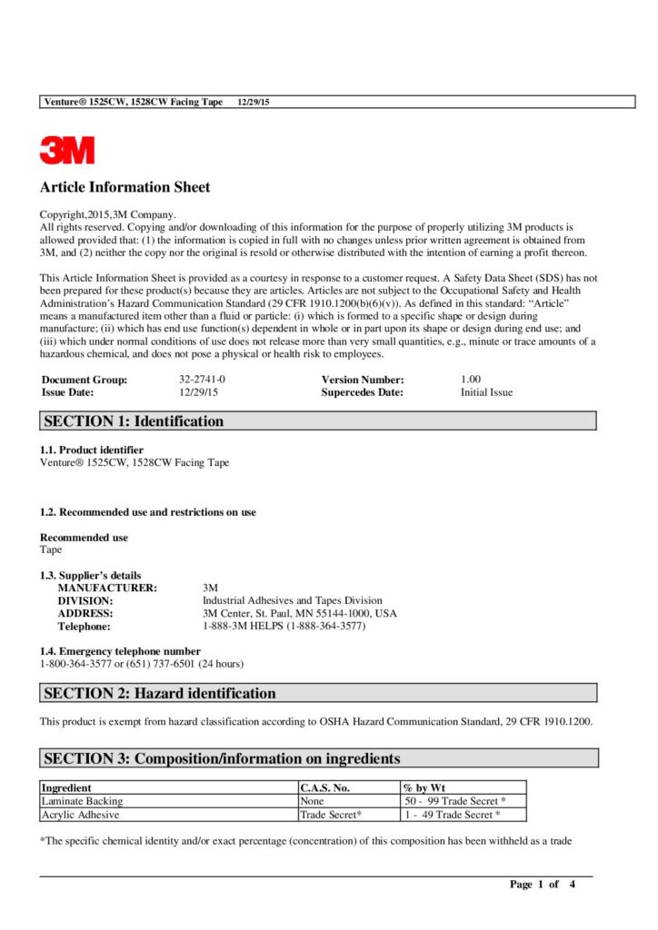 3M™ Venture Facing Tape SDS