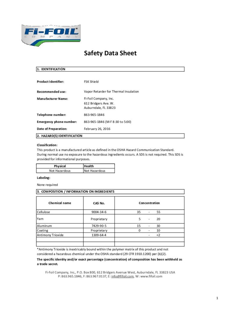 FSK Shield™ Safety Data Sheet