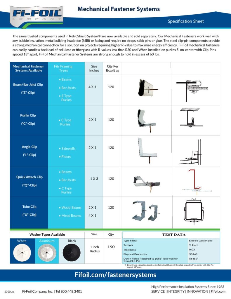 Mechanical Fastener Systems Specification Sheet