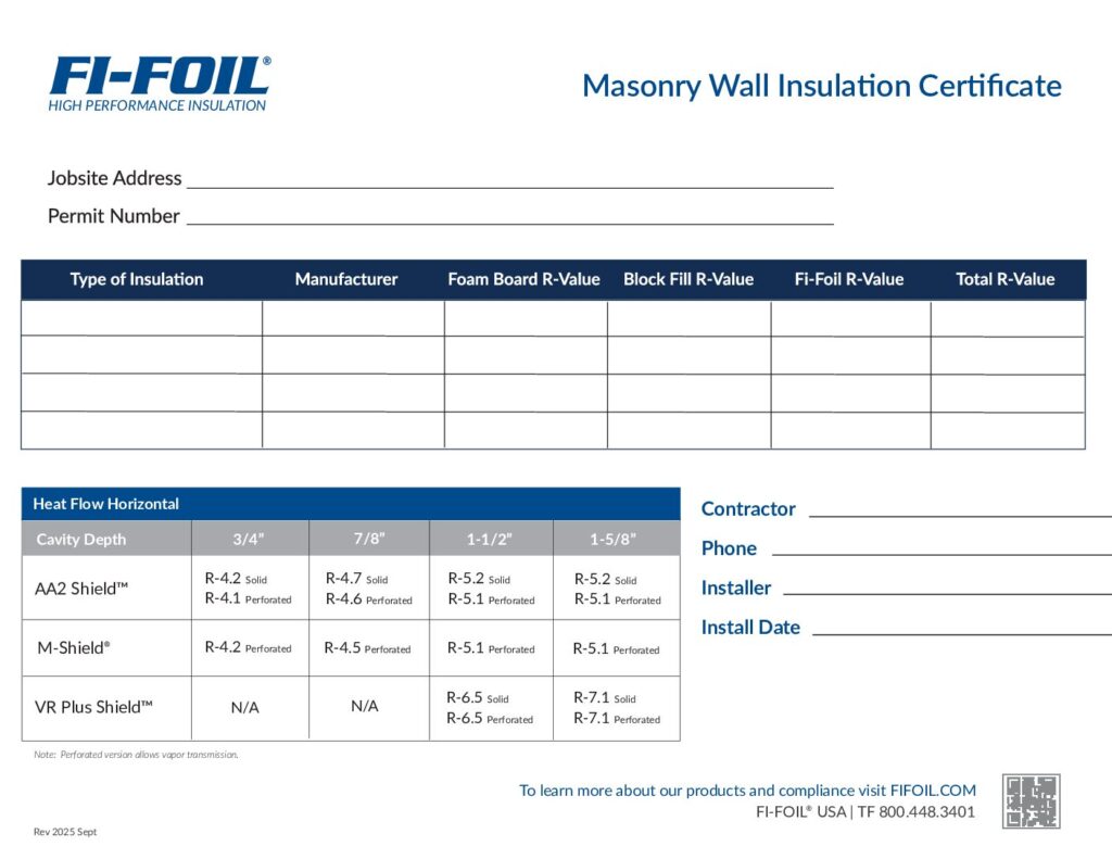 Masonry Wall Insulation Certificate