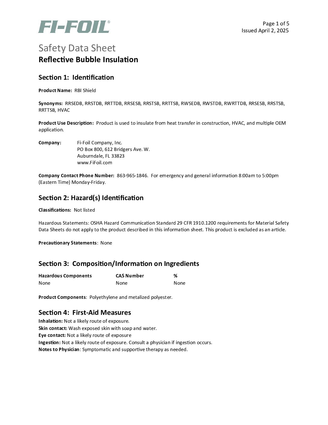 RBI-Shield-HVAC-Safety-Data-Sheet RBI™ HVAC Safety Data Sheet
