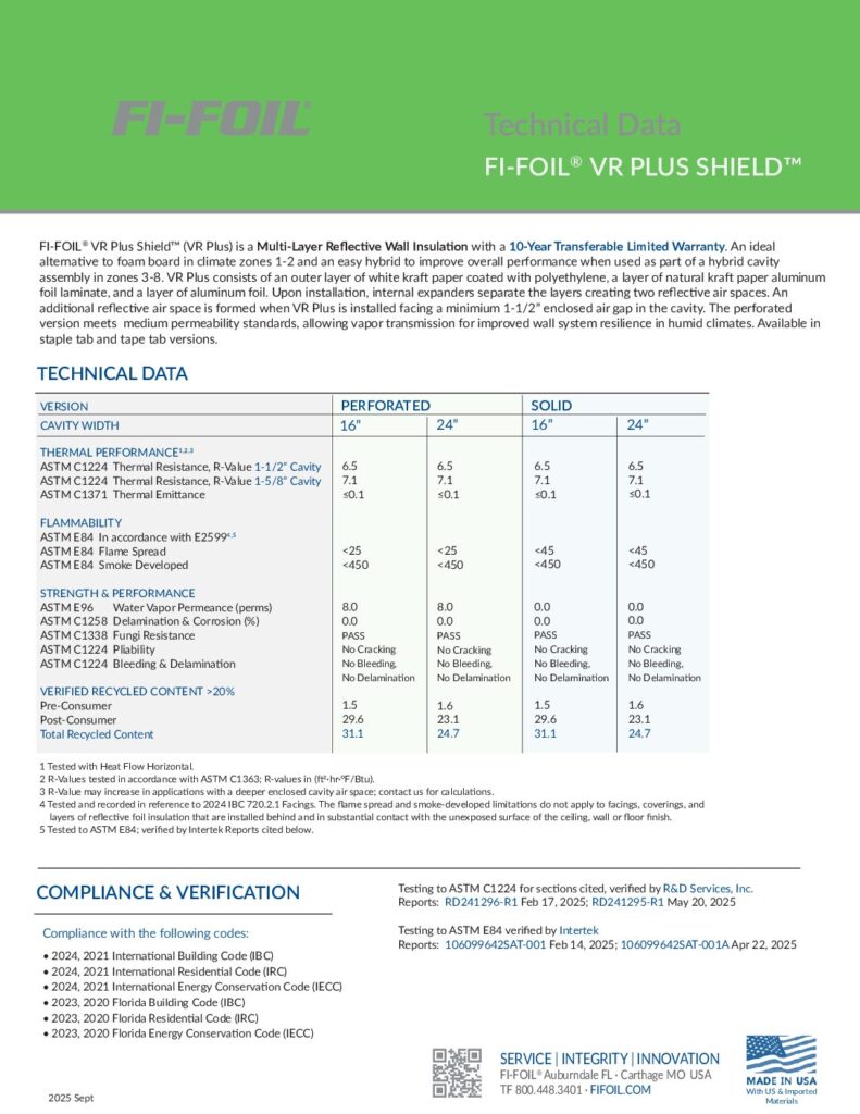 VR Plus Shield™ Technical Data Sheet