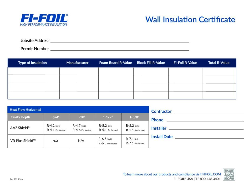 VR Plus Wall Insulation Certificate