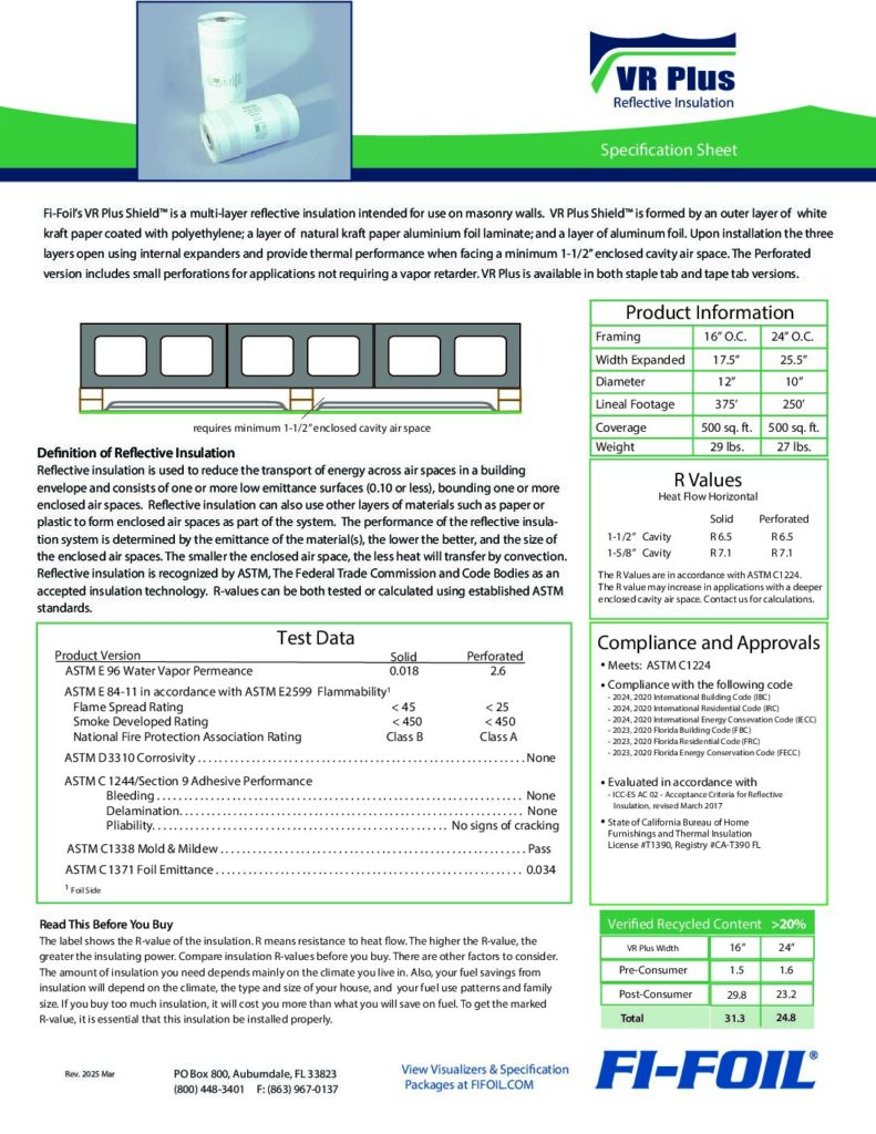 VR Plus Shield™ Specification Sheet
