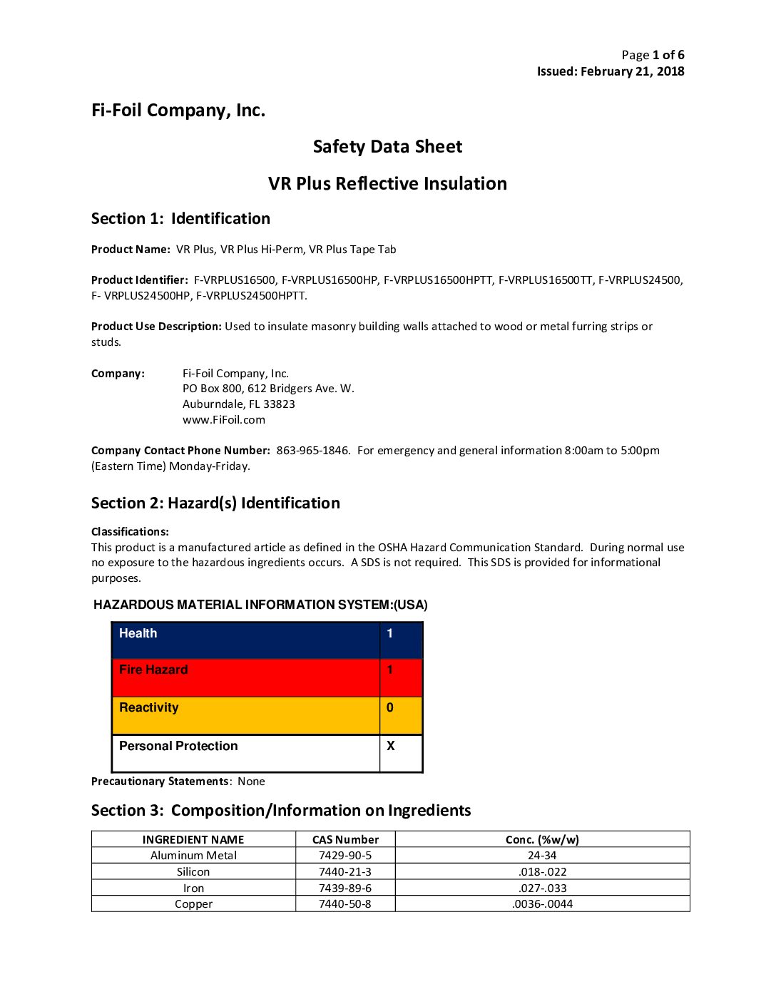 VRPlus-Safety-Data-Sheet VR Plus Shield™ Safety Data Sheet