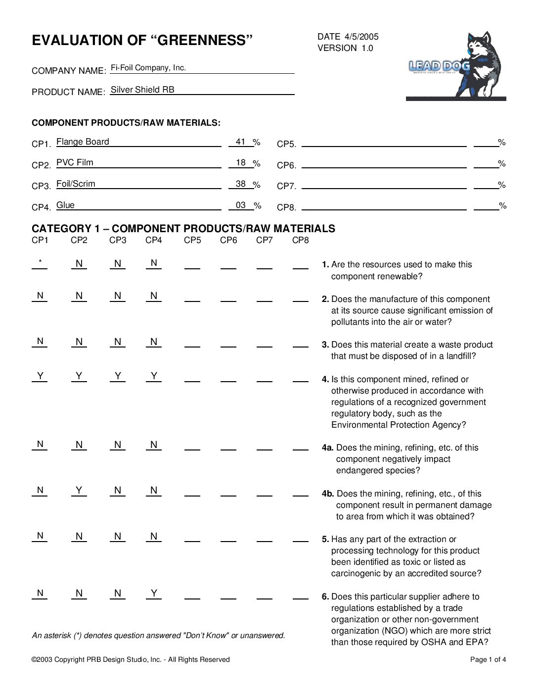 Lead-Dog-Sheet Silver Shield™ Green Building Material Report