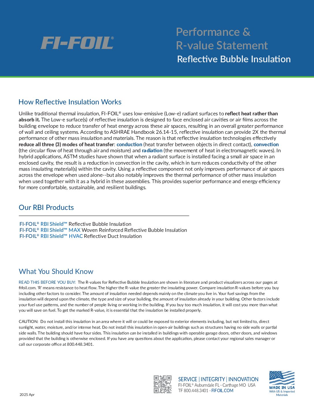 RBI-Shield-HVAC-Performance-R-Value-Statement Performance & R-Values Statement