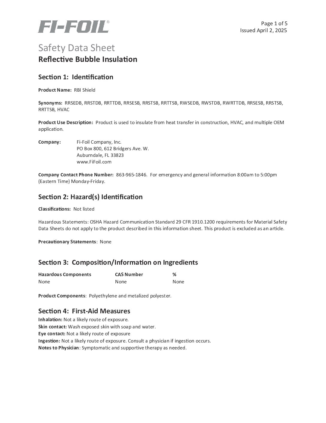 RBI-Shield-HVAC-Safety-Data-Sheet RBI™ HVAC Safety Data Sheet