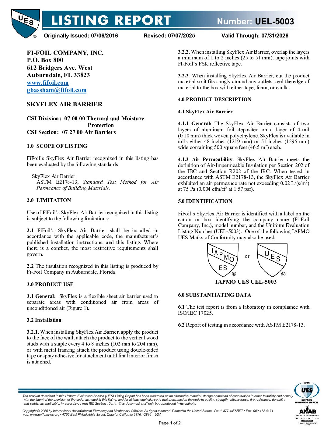 SkyFlex-UEL-5003 SkyFlex™ IAPMO UEL 5003
