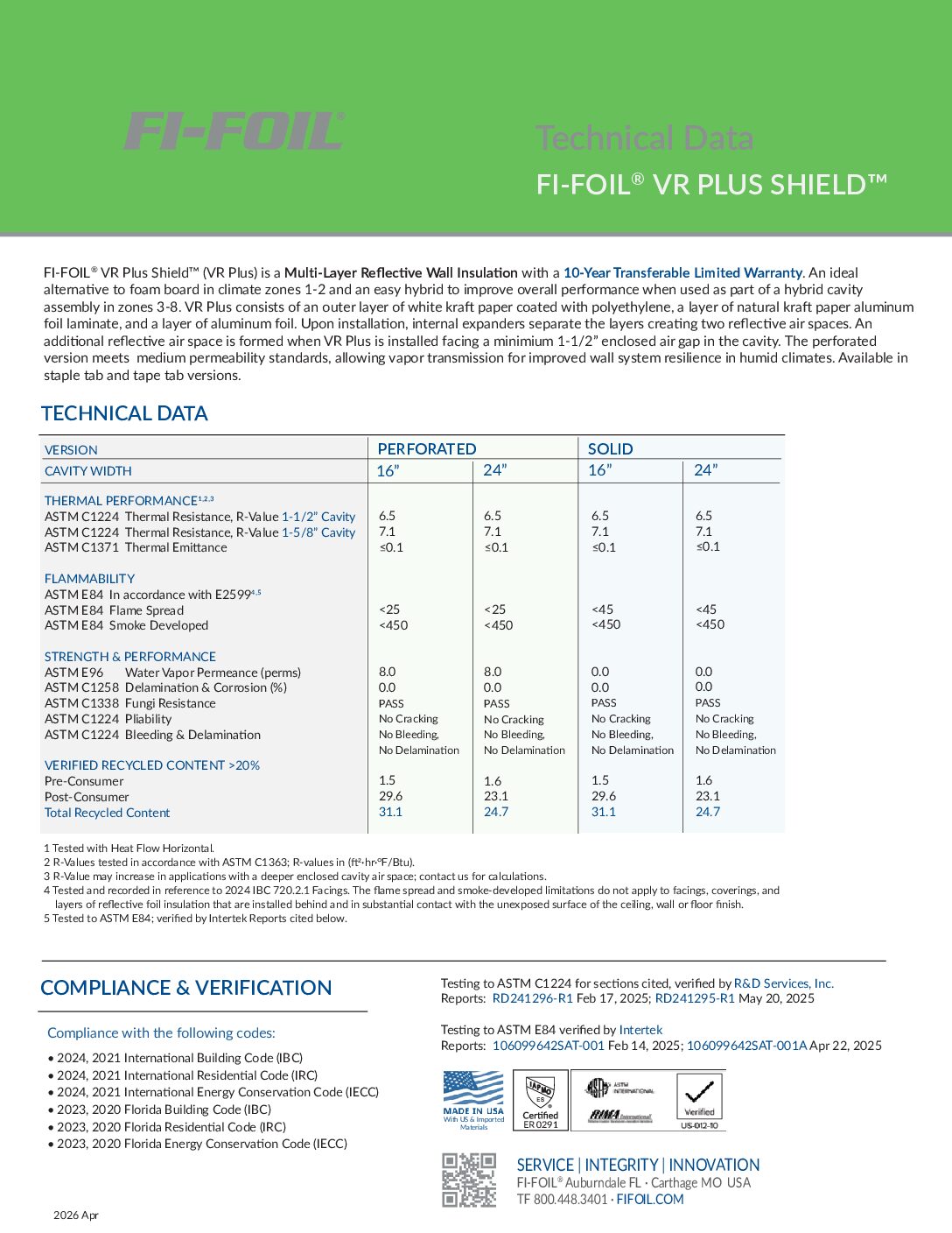 VR-Plus-Technical-Data-Sheet VR Plus Shield™ Technical Data Sheet